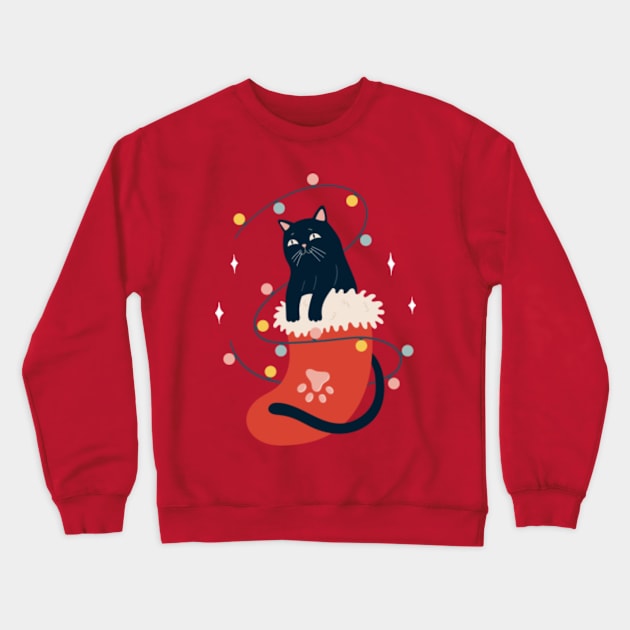 Christmas Lights Cat Crewneck Sweatshirt by TomCage